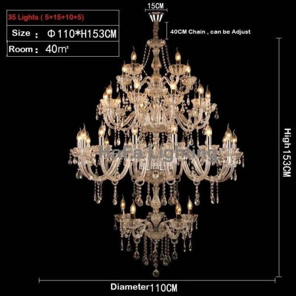 K9 Crystal Chandelier Pendant Light Hotel Lobby Villa Foyer Stairs 1/2/3/4 Layer Size: 35 Lights Chandelier Color: Gold Metal