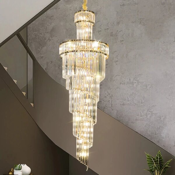 Long Staircase Chandelier Crystal For Villa Living Room Large