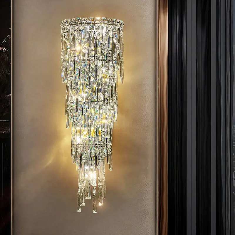 Luxury Crystal Wall Lamp stairs lamp Hallway Multi-Layer Modern Silver/Gold Stainless Steel Wall K9 Crystals 110v-240v  Light