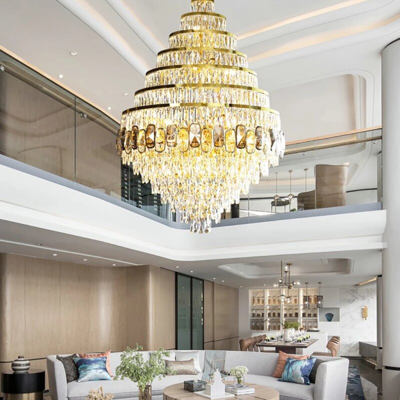 Large Chandelier Modern LED Spiral Stairwell For Hotel