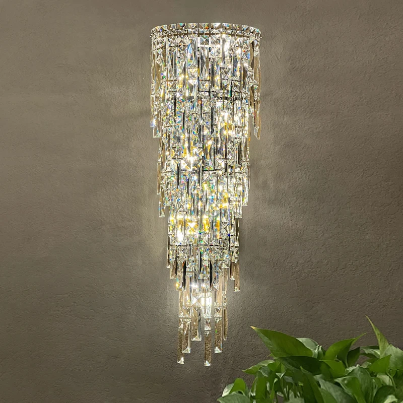 Luxury Crystal Wall Lamp stairs lamp Hallway Multi-Layer Modern Silver/Gold Stainless Steel Wall K9 Crystals 110v-240v  Light