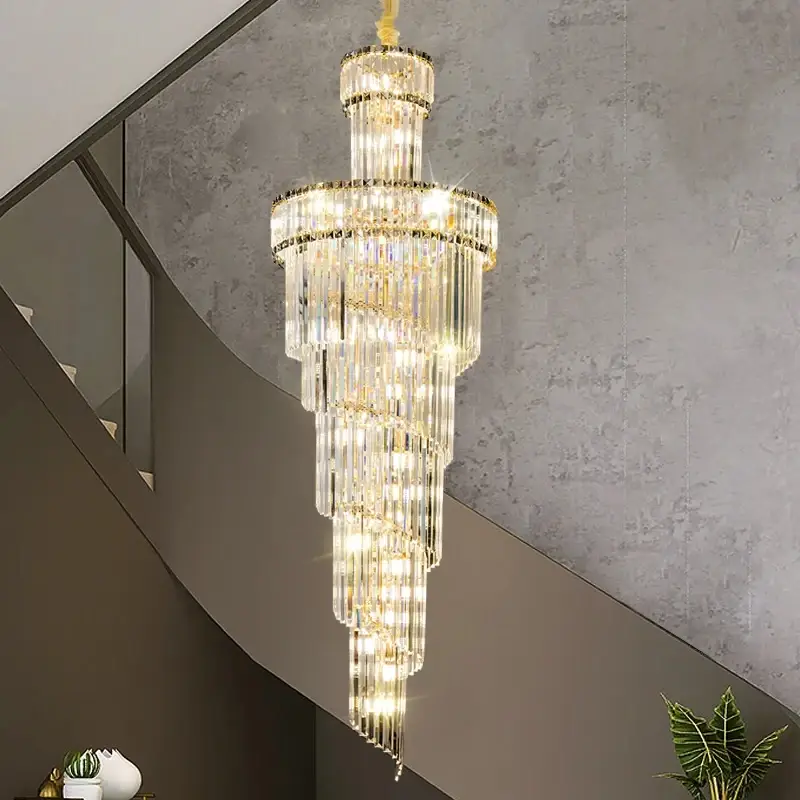 Long Staircase Chandelier Crystal For Villa Living Room Large