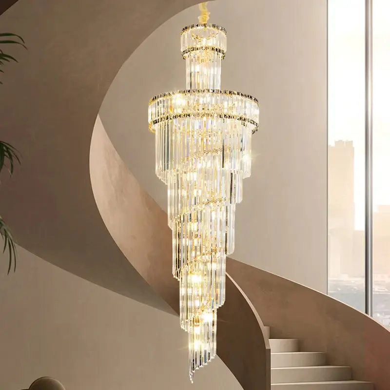 Long Staircase Chandelier Crystal For Villa Living Room Large