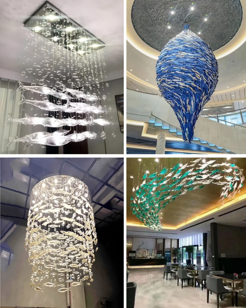 Handmade glass fish-shaped chandelier art glass lighting hotel engineering chandelier