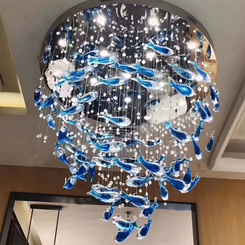 Handmade glass fish-shaped chandelier art glass lighting hotel engineering chandelier