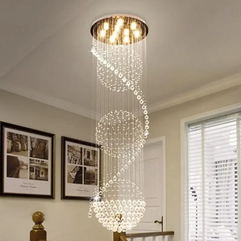 Long Ball Crystal Chandelier Luxury LED Staircase Light