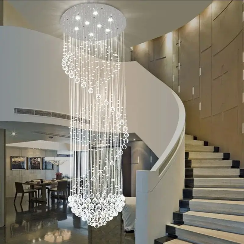 Long Ball Crystal Chandelier Luxury LED Staircase Light