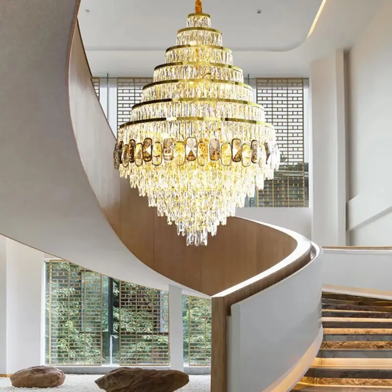 Large Chandelier Modern LED Spiral Stairwell For Hotel